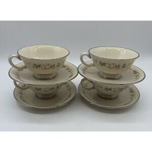 Vtg Lenox Brookdale Cup And Saucer Platinum Trim Set Of 4 Retired